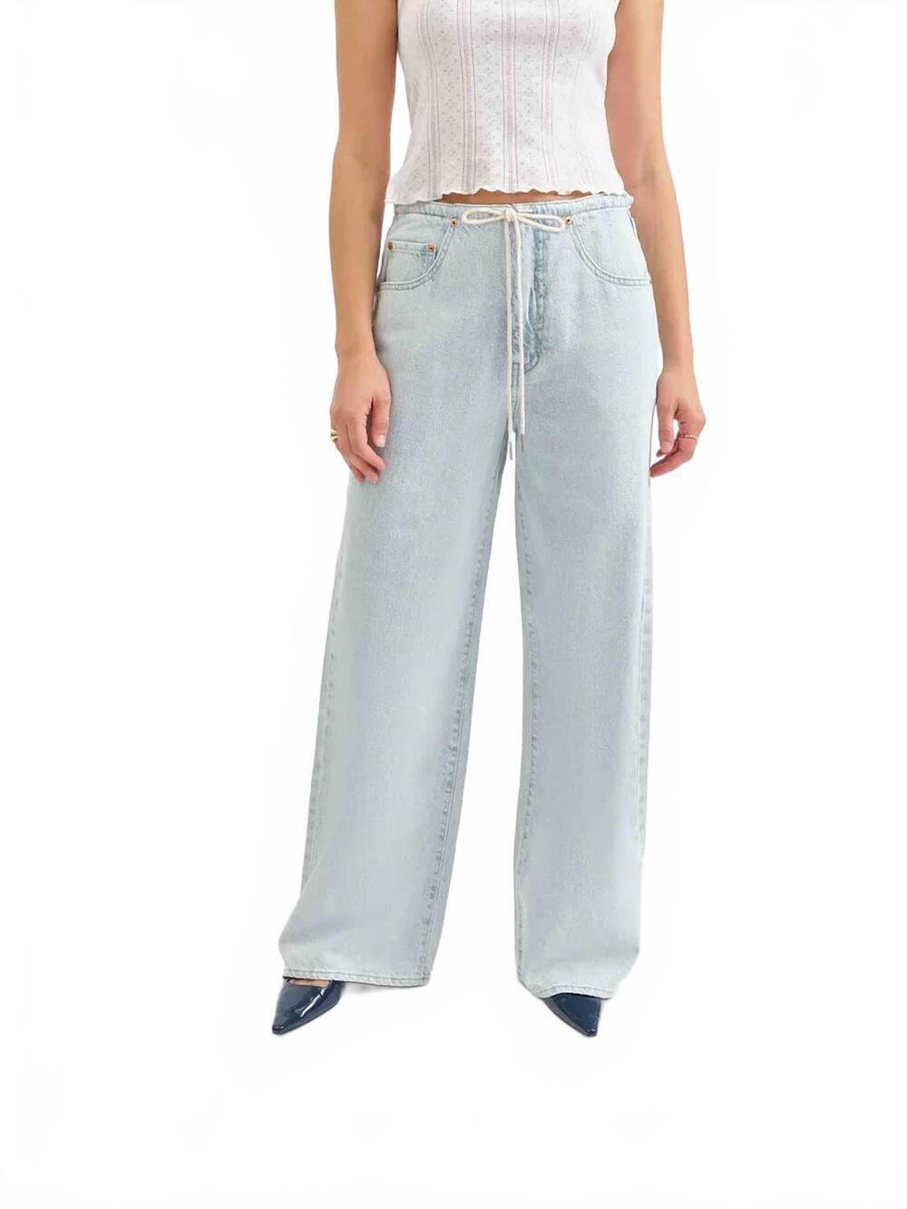 NEW DAZE drawstring mid rise wide leg jeans in baby talk
